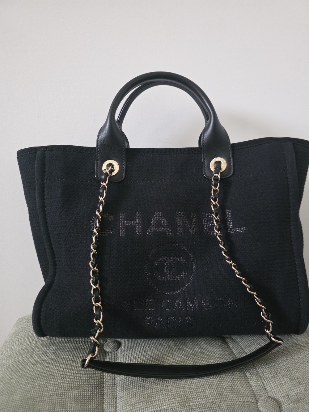 Chanel Black Canvas Chain-Handle Tote